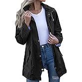 Kikibell Rain Jacket Women Striped Lined Hooded Lightweight Raincoat Outdoor Waterproof Windbreaker