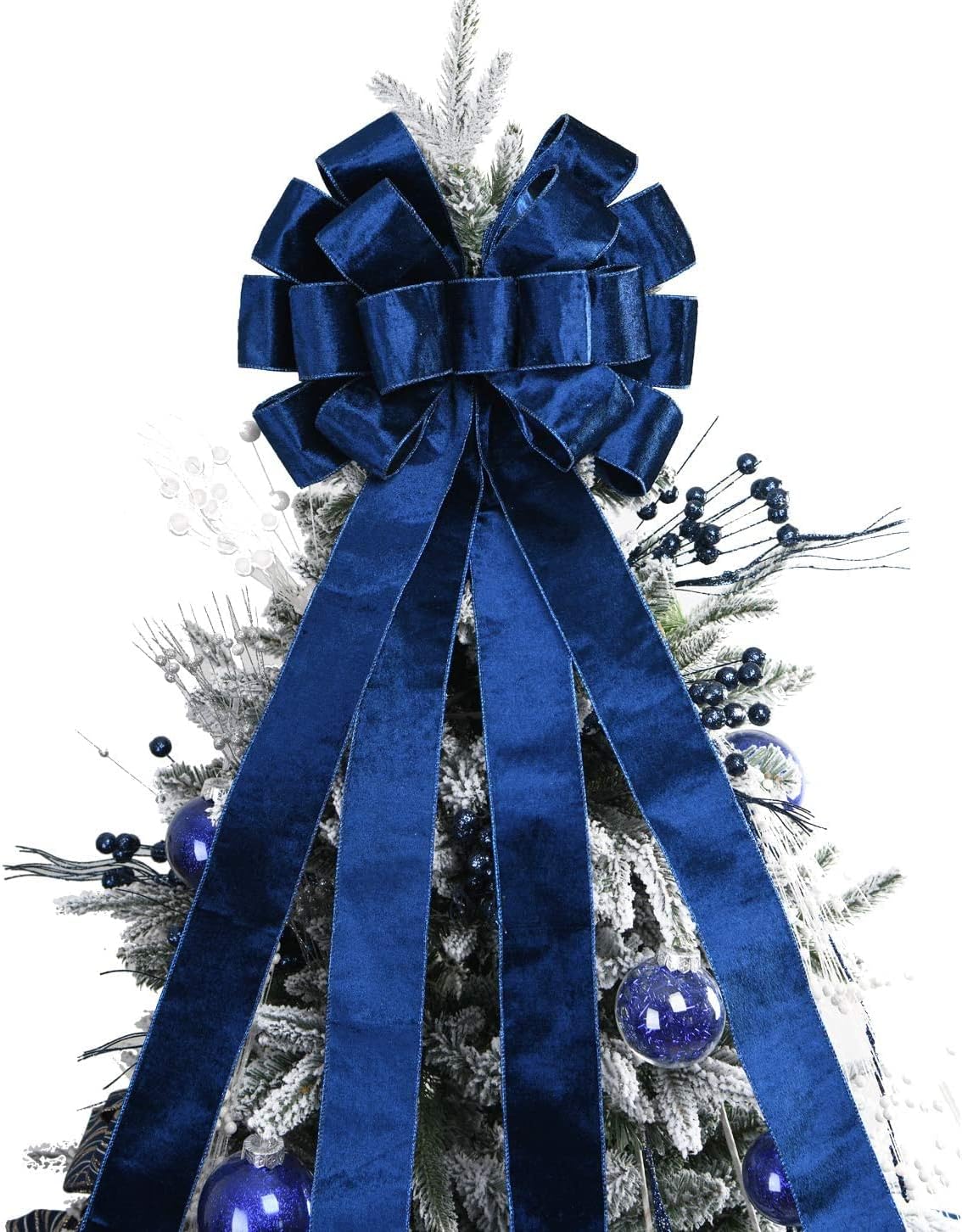 Tree Toppers - Christmas Tree Topper,48x13 Inches Velvet Toppers Bow,Large Decorative Bows for Christmas Decoration (Blue)
