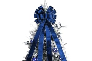 BUVANE Christmas Tree Topper,48x13 Inches Velvet Toppers Bow,Large Decorative Bows for Christmas Decoration (Blue)