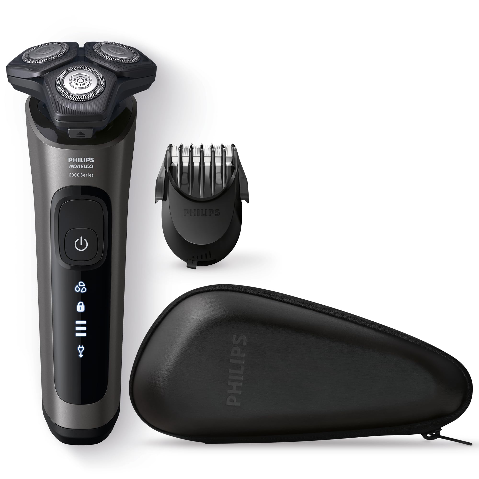 Photo 1 of Philips Norelco Shaver 6000, Rechargeable Wet & Dry Shaver with 2-in-1 Click On Beard Styler (5 Length Settings) and Precision Trimmer, S6600/90 (Renewed)