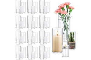 HOMJOY 48 Pack Glass Cylinder Vases 4,6,8,10 Inch Tall Clear Flower Vase Hurricane Floating Candle Holder for Table Centerpiece Wedding Home Decor