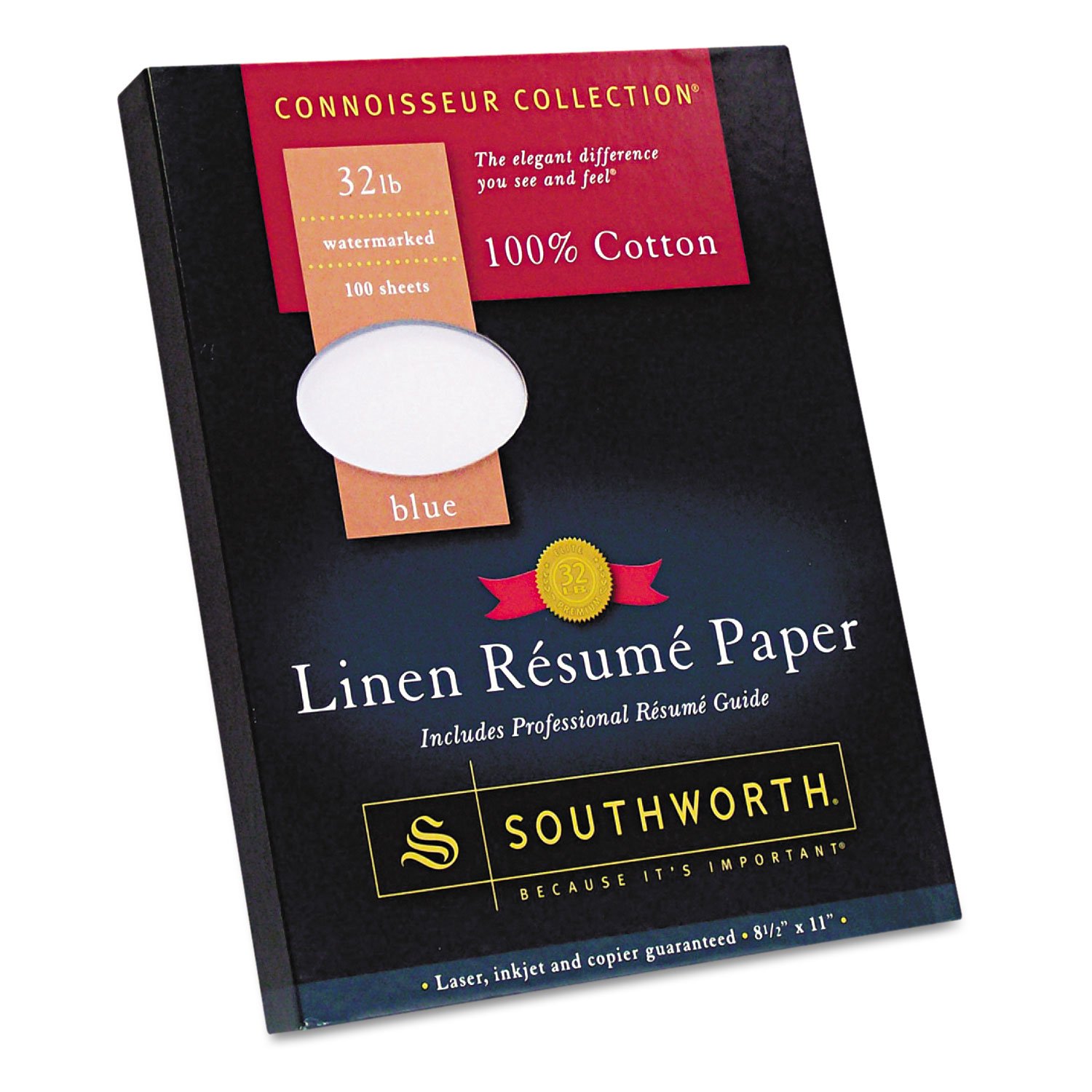 Southworth® 100% Cotton Résumé Paper, 8.5” x 11", 32 lb., Linen Finish, Blue, 100 Sheets (RD18BCFLN)