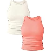 YIOIOIO Women's 2 Pieces Basic Seamless Tank Tops Sleeveless Crew Neck Workout Exercise Crop Camis