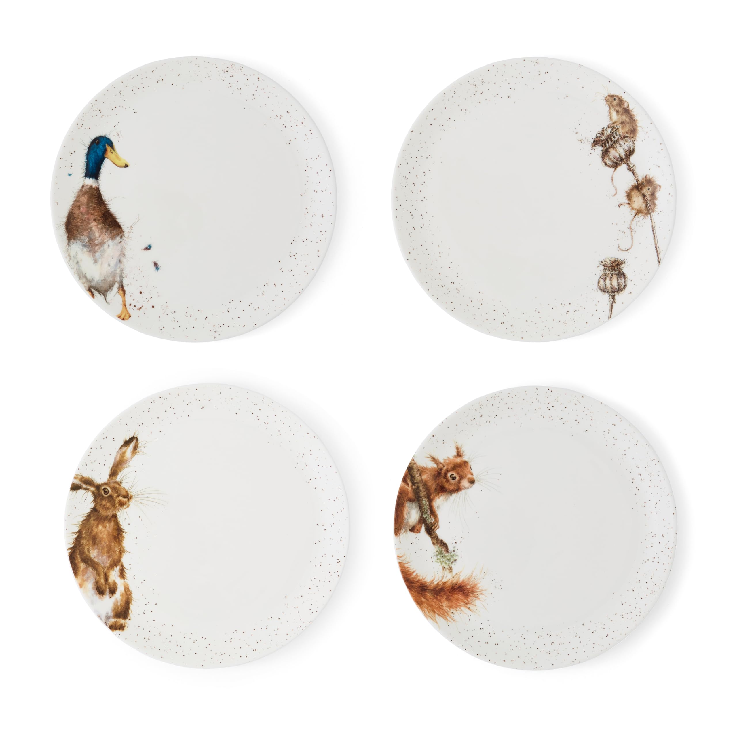Royal Worcester x Wrendale Designs Set of 4 White Coupe Plates - Fine Bone China Dinner Plates Featuring Charming Animal Characters, Beautifully Illustrated by Artist Hannah Dale, 26.6cm