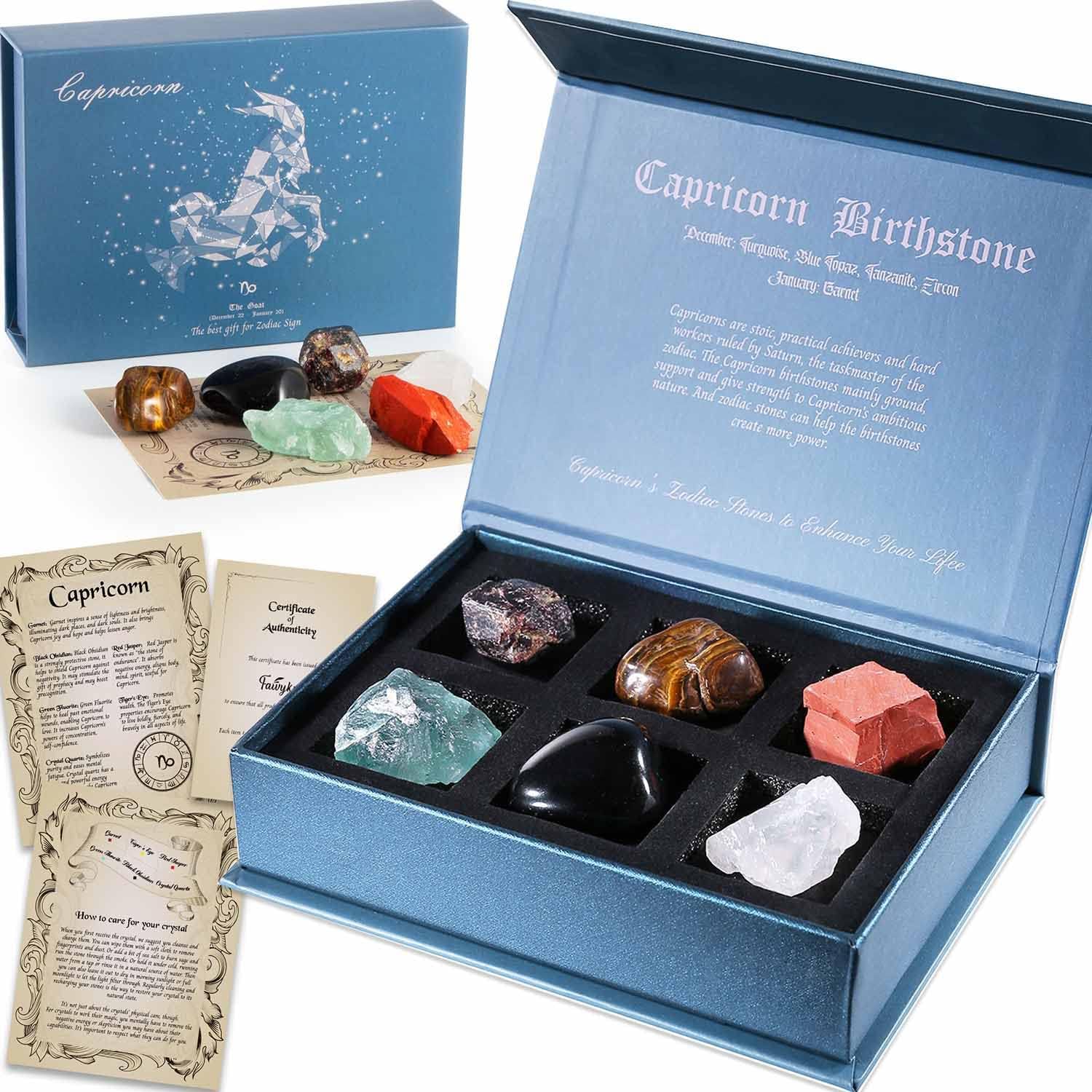 Indoor Fountains & Accessories - Faivykyd Capricorn Crystal Birthday Gift Ideas, Zodiac Sign Stones to Complement the Birthstone, Natural Healing Crystals with Horoscope Box Set, Astrology Gifts for Sisters Girlfriend Friends Men