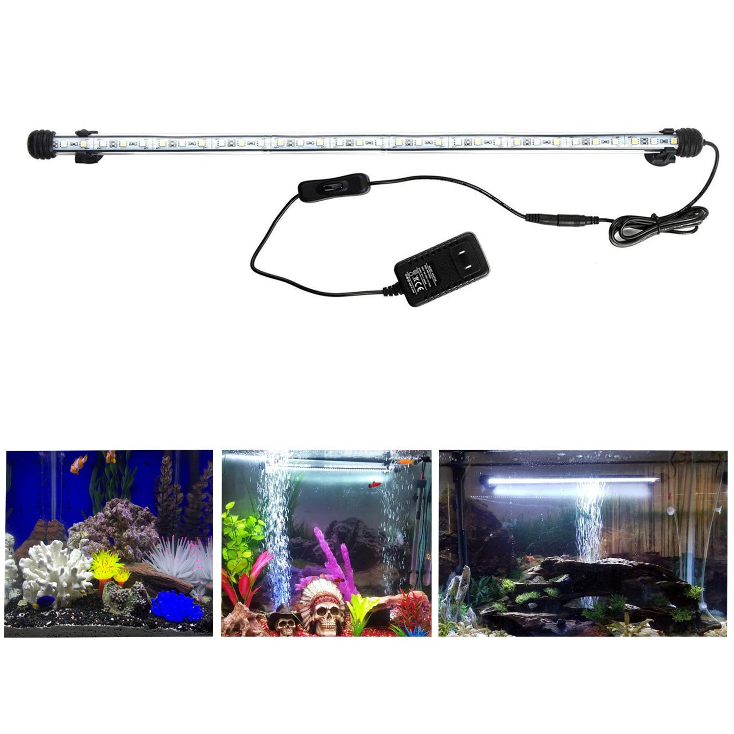 Photo 1 of 23 inches LED Aquarium Light, 12W Fish Tank Light Underwater Light Submersible Crystal Glass Lights, 9.2ft/2.8m Long Wire Length, White