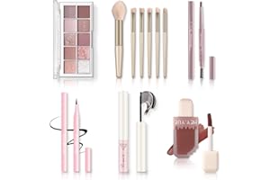 Qiong All in One Makeup Kit - Set for Women, Girls & Teens, Include 10 Colors Eyeshadow Palette, Lip Gloss, Eyebrow Eyeliner Pencil, Waterproof Mascara, 6 Pcs Brushes (Pink Kits)