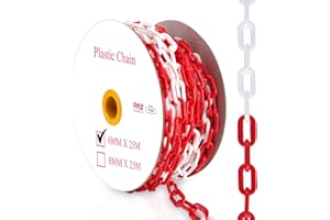 Safety Chain Barrier Plastic Links - 82' Ft Caution Security Chain Link Barriers Crowd Control, Door Driveway Garage Kids Saf