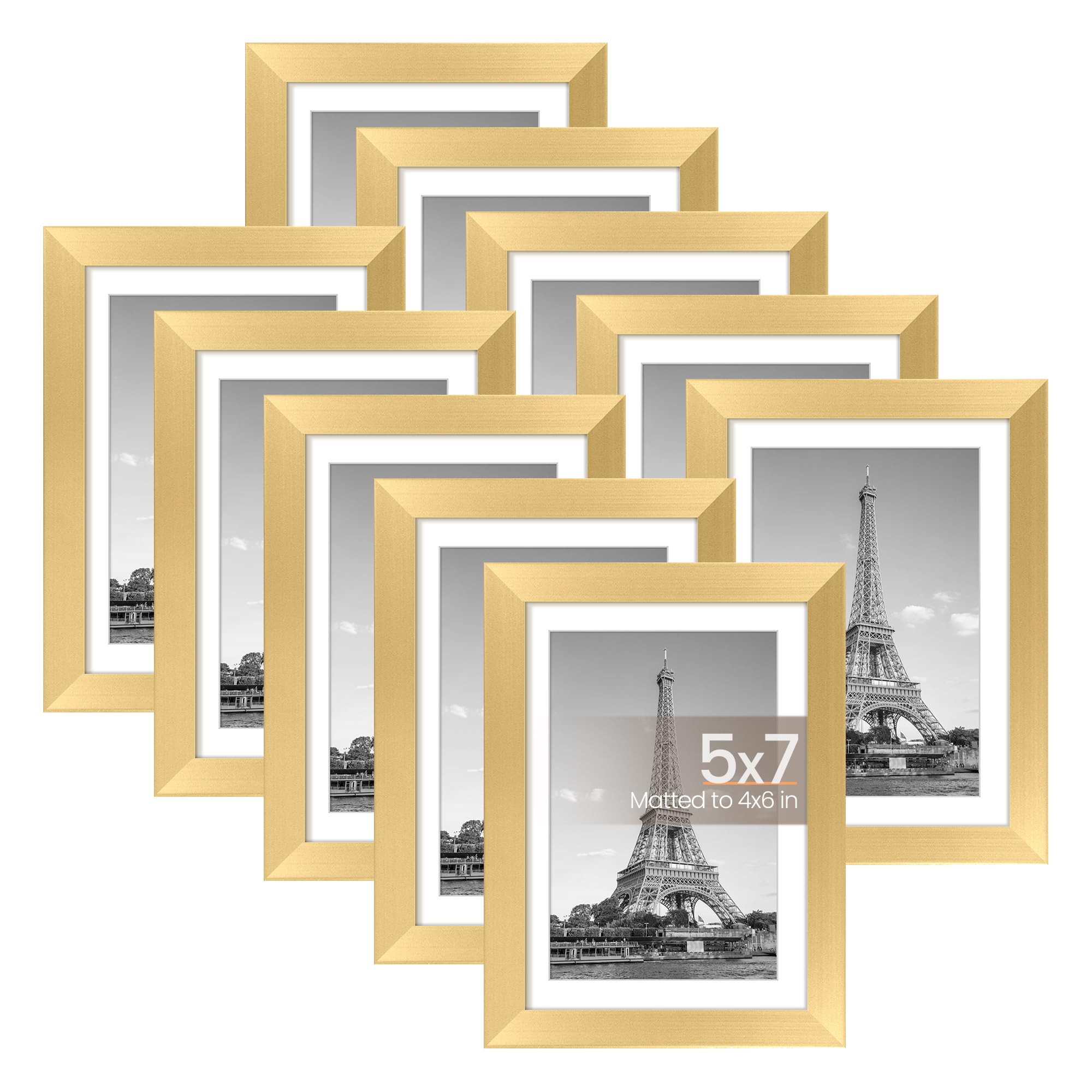 Photo 1 of upsimples 5x7 Picture Frame Set of 10, Display Pictures 4x6 with Mat or 5x7 Without, Multi Photo Frames Collage for Wall or Tabletop Display, Gold