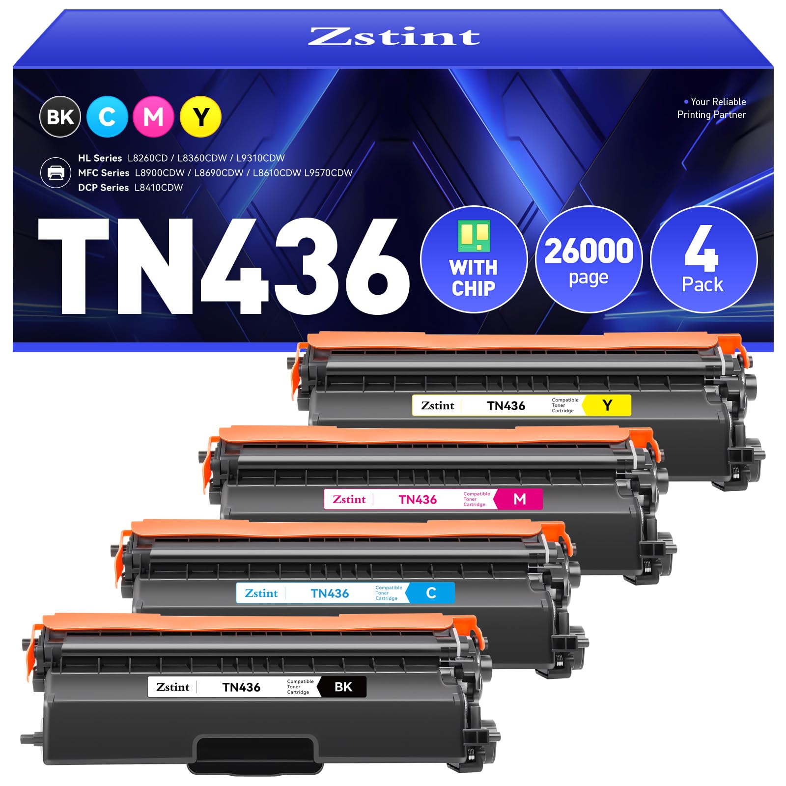 TN436 Toner Cartridge 4-Pack Compatible Replacement