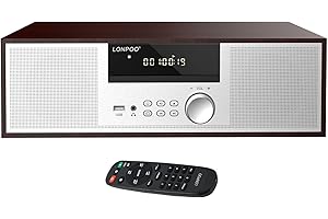 LONPOO Stereo Shelf System for Home, Vintage CD Player 40W RMS Micro Mini System with Remote Control, Bluetooth, FM Radio, USB MP3 Playback & Aux-in,Silver