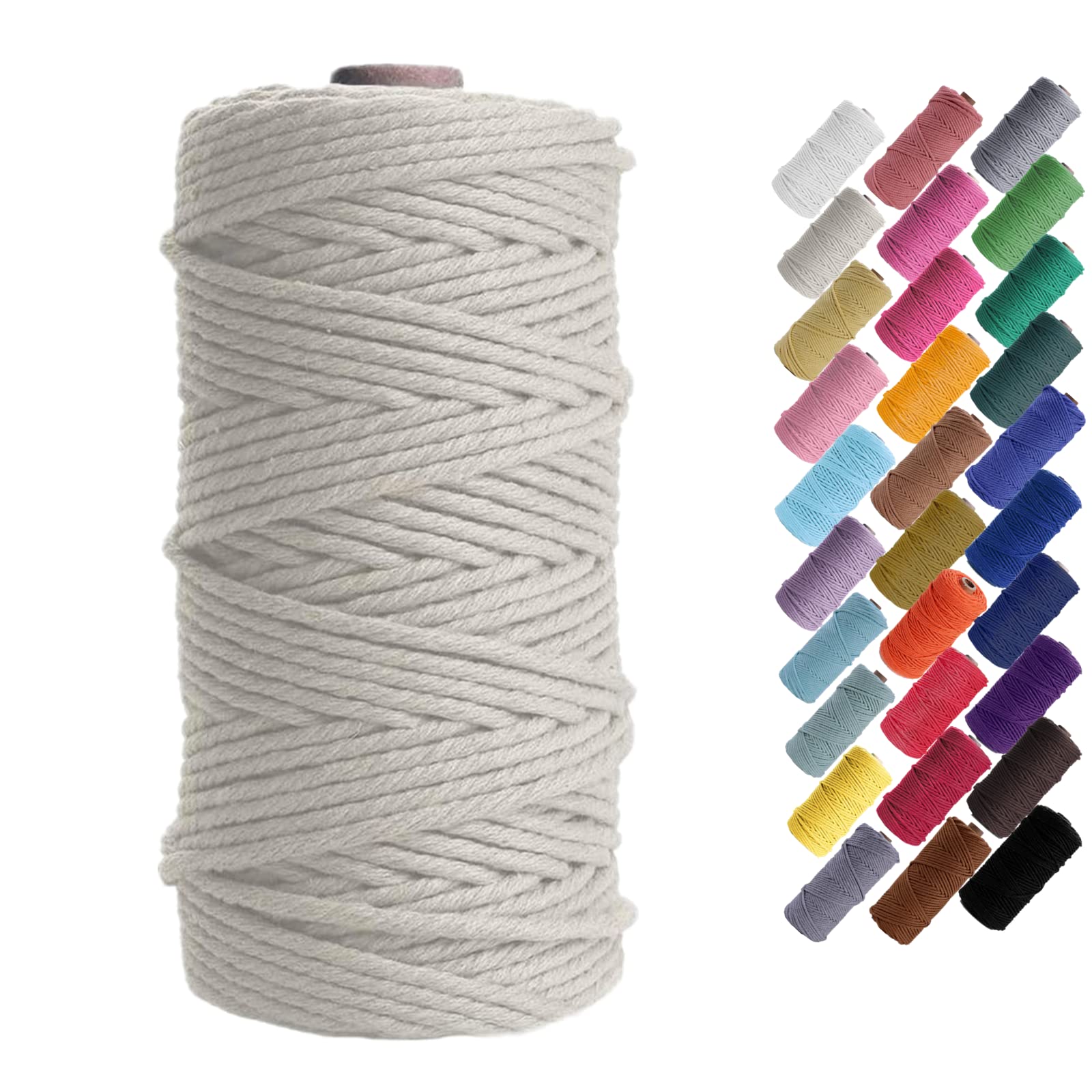 Binwat 3mm x 100m Natural White Cotton Twisted Cord Rope for Wall Hangings, Plant Hangers, DIY Crafts, Home Decorations, Gift Wrapping