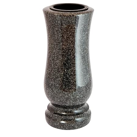 Afterglow Stilvolle Grabvase aus echtem Granit Impala (hell) Höhe 28 cm/Ø 12 cm Grabschmuck Wetterfest frostsicher Granitvase