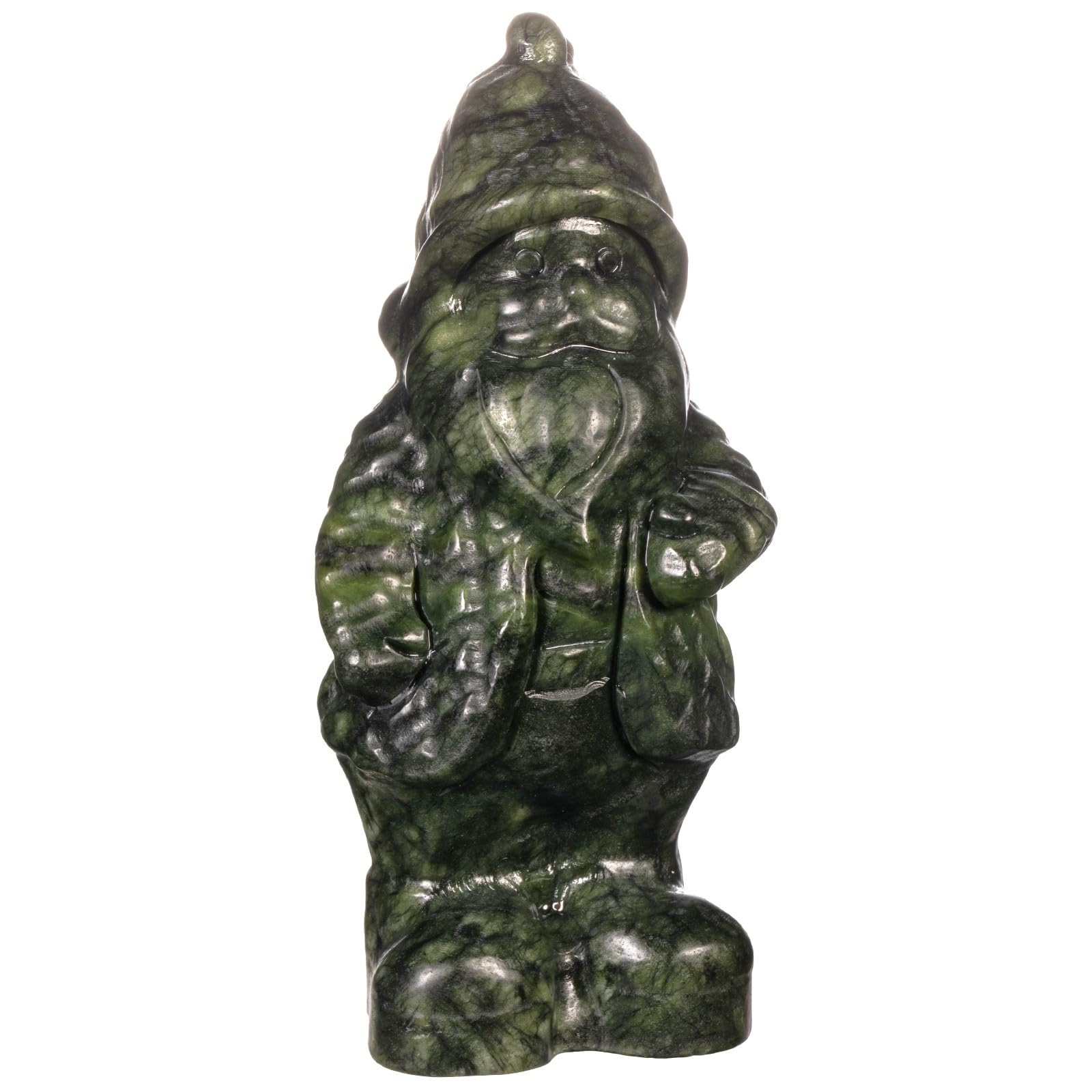 mookaitedecor Hand Carved Natural Green Jade Crystal Standing Father Christmas Figure Novelty Decoration for Home, Santa Claus Happy Old Man Stone Statue Figurine Gift Collectible Green Room Decor