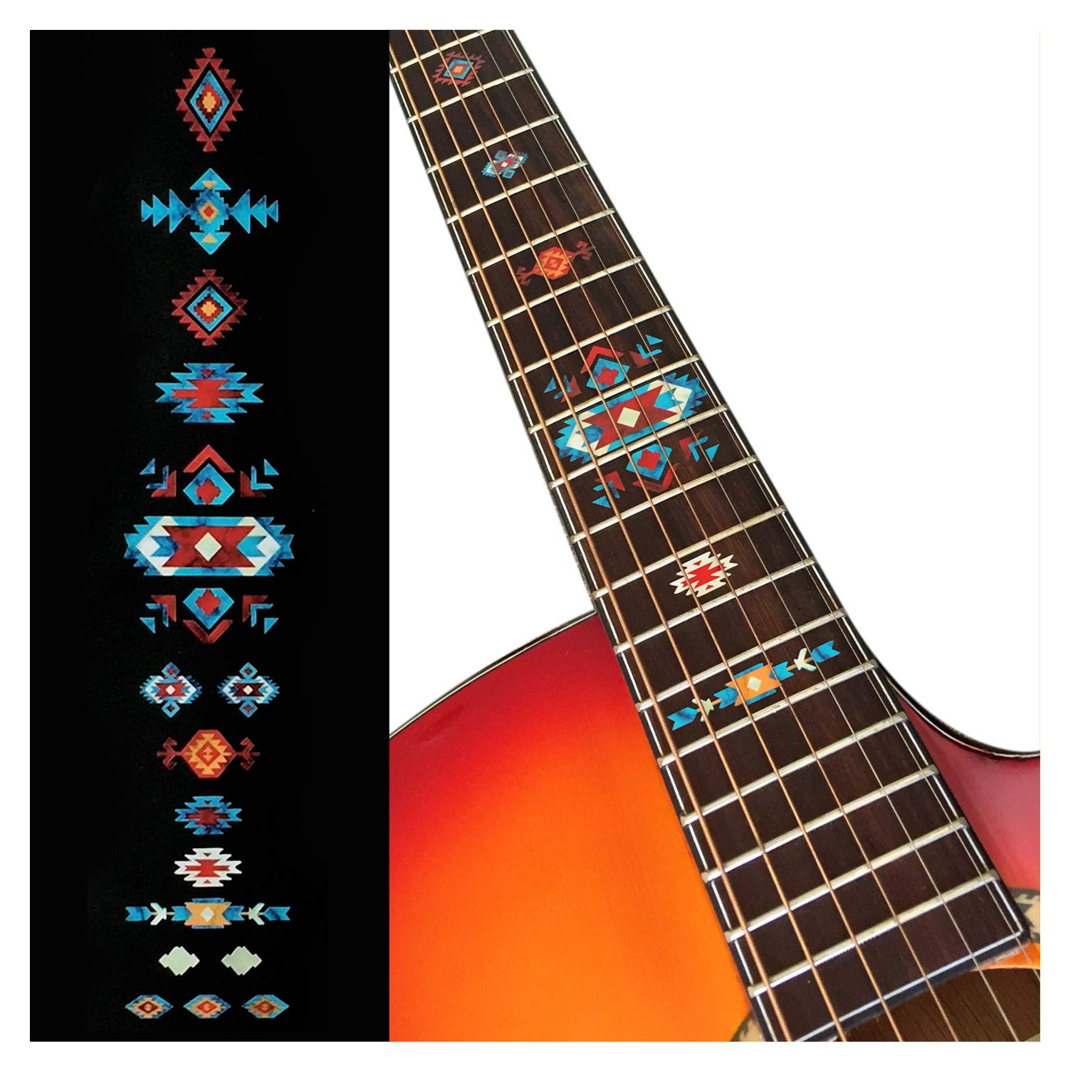 Inlay Sticker Fret Markers for Guitars - Native American Style Ethnic Pattern - Turquoise,F-294NA-TR