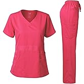 Dagacci Medical Uniform® Scrubs for Women Set – Natural Stretch Ultra Soft V-Neck Top and Pants Sets for Women - 9 Pocket
