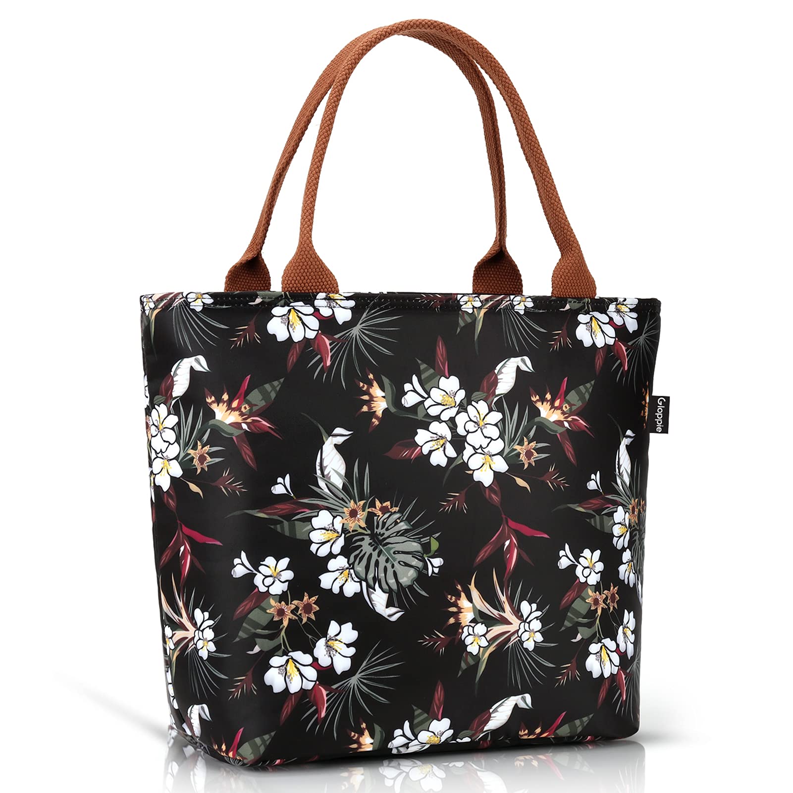 Gloppie Reusable Insulated Lunch Bag for Women Cooler Tote Water-Resistant Lunch Box Meal Prep Kit 9L for Work Office Business, White Flower — image 1
