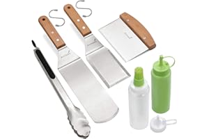 Metal Spatula Set Stainless Steel and Scraper - Professional Chef Griddle Spatulas Set of 6 - Heavy Duty Accessories Great fo