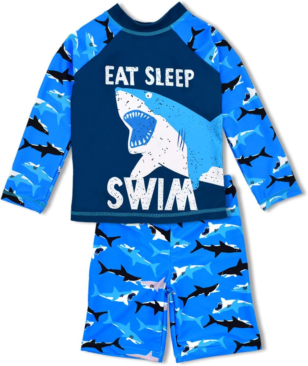 Boys Two Piece Rash Guard Swimsuits Kids Long Sleeve Sunsuit Swimwear Sets