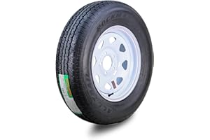 ROCKMAN Trailer Tire Wheel Assembly ST205/75R15 8-Ply D 107M 5 Lug on 5" PCD White Spoke Rim