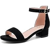 Dufannie Girls Sandals Low Heels Dress Pump Ankle Strap Open Toe Flower Girl Wedding Party for Toddler Little Big Kid