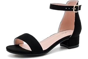 Dufannie Girls Sandals Low Heels Dress Pump Ankle Strap Open Toe Flower Girl Wedding Party for Toddler Little Big Kid