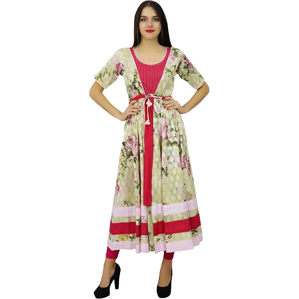 Bimba Women’s Rayon Asymmetrical Kurta With Scarf – Summer Dress With Flowy Hem