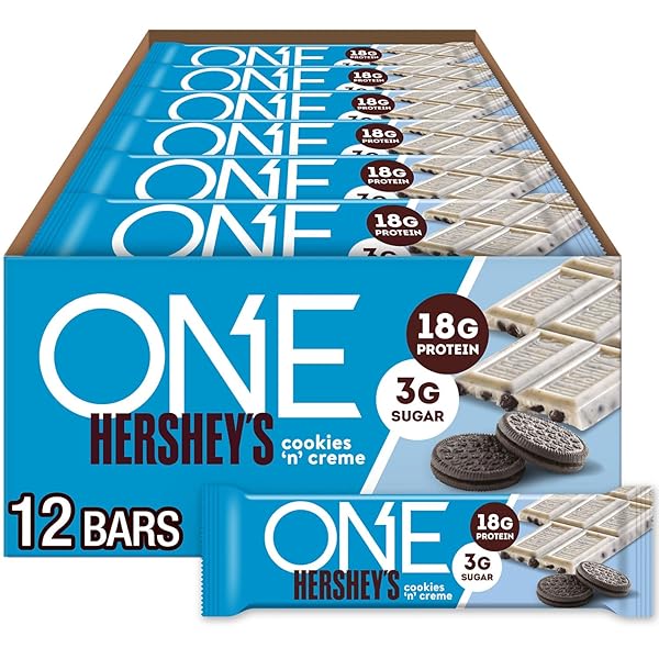 ONE PROTEIN BARS, HERSHEY’S COOKIES ‘N’ CREME, GLUTEN FREE WITH 18G PROTEIN AND 3G SUGAR, PANTRY STAPLES, 2.12 OZ (12 COUNT)