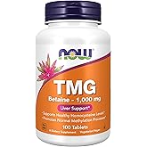 NOW Foods Supplements, TMG Betaine (Trimethylglycine) 1,000 mg, Liver Support*, 100 Tablets