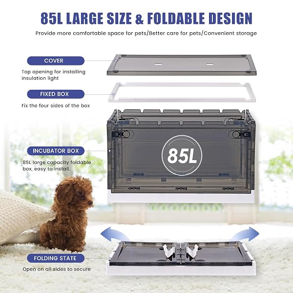 PUPPY INCUBATOR WITH HEATING AND OXYGENATOR, INCUBATOR FOR PUPPIES, KITTEN INCUBATOR, DOG INCUBATOR FOR PUPPIES, PUPPY WHELPING SUPPLIES WITH PUPPY BED MAT, TEMPERATURE AND HUMIDITY DETECTION