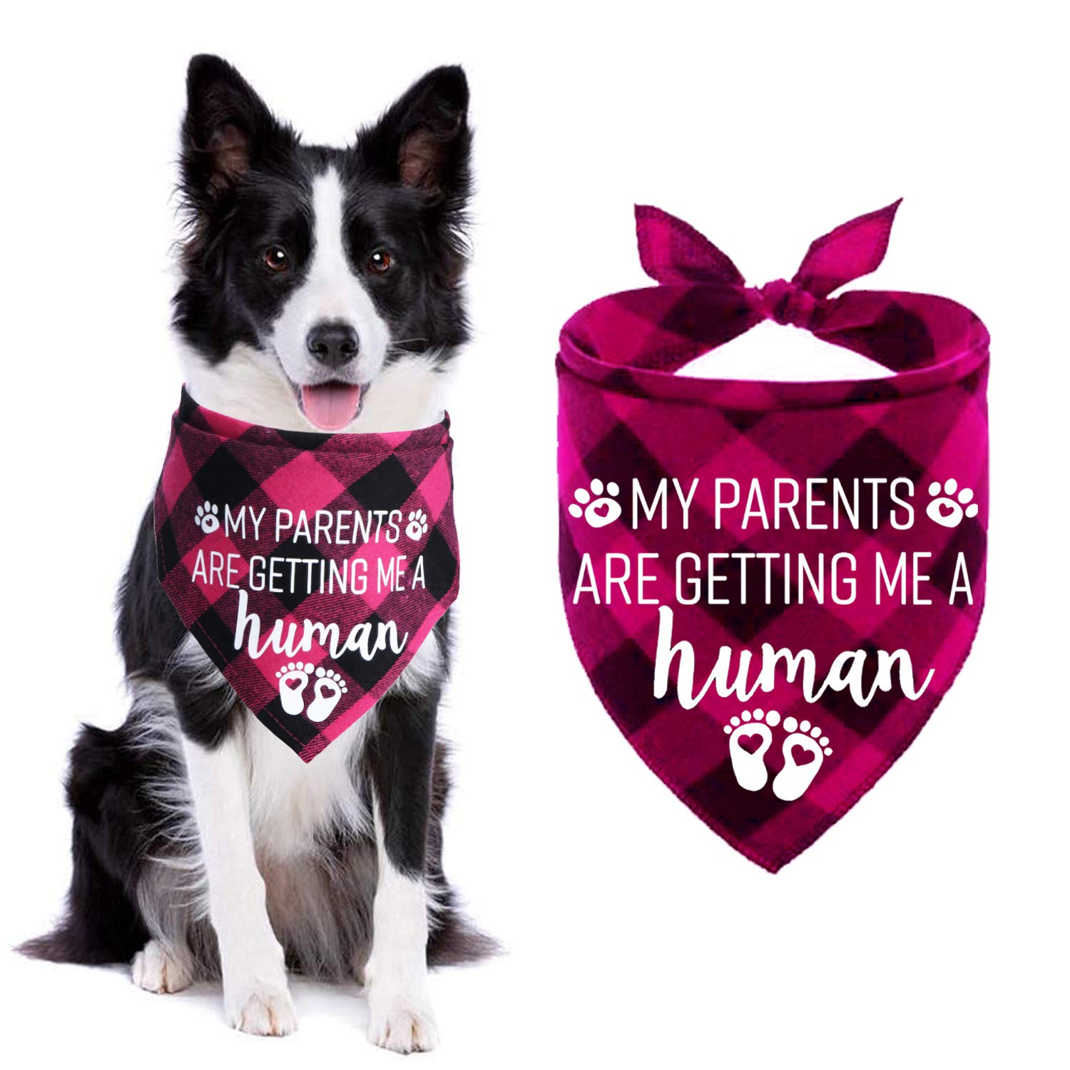 STMK My Parents are Getting Me A Human Plaid Dog Bandana, Pregnancy Announcement Plaid Dogs Bandanas, Baby Announcement Dogs Bandanas Gender Reveal Photo Prop for Dog Puppy (Pink)