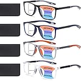 BLOEXCLU 4 Pack Progressive Multifocus Reading Glasses for Men Women TR90 Sports Style Anti-Blue Light Computer Readers