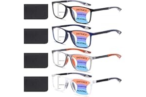 BLOEXCLU 4 Pack Progressive Multifocus Reading Glasses for Men Women TR90 Sports Style Anti-Blue Light Computer Readers
