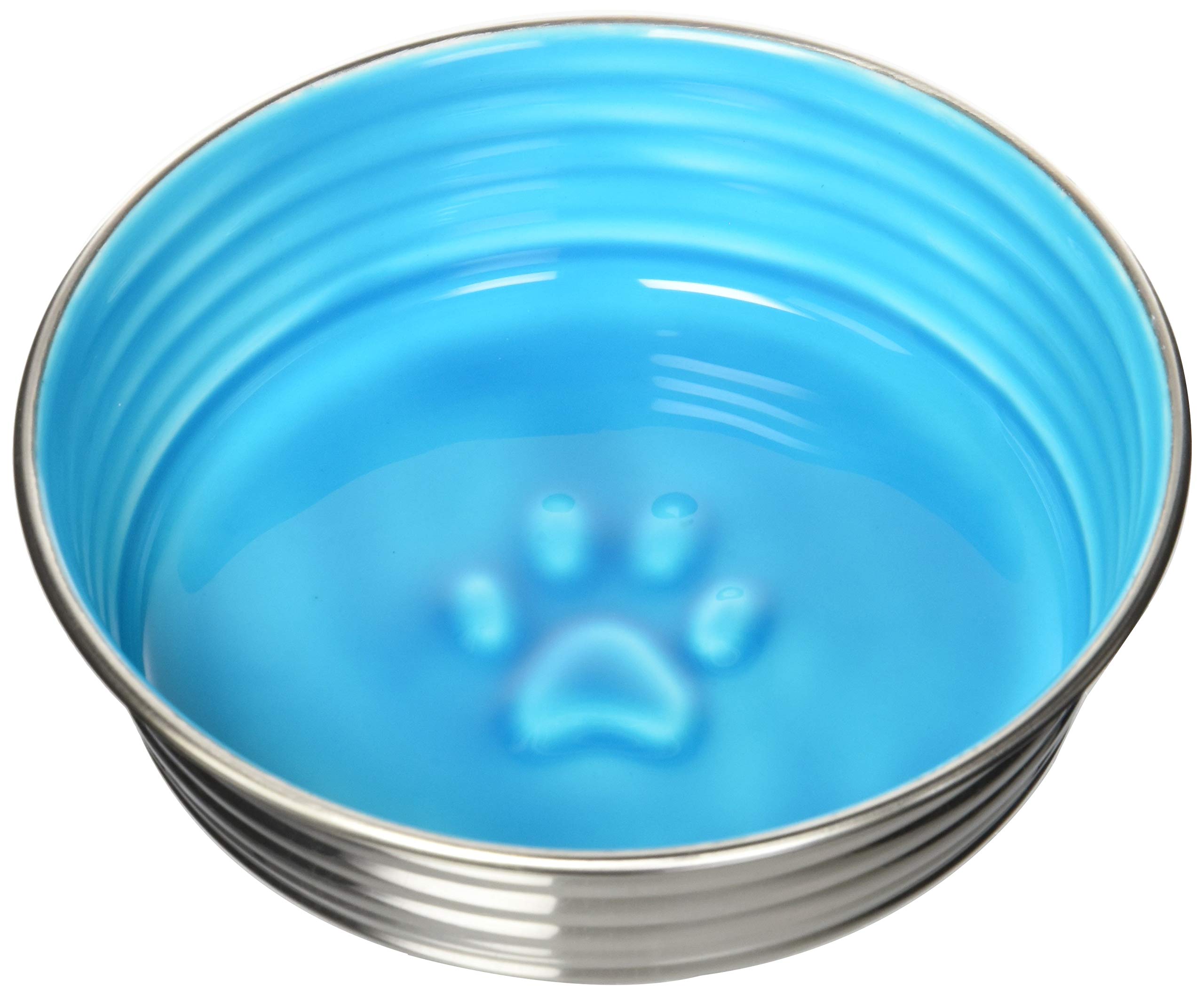 Loving Pets Le Bol Glazed Interior Stainless Steel Dog Bowl Non-Slip Handwash Durable Pet Dish - Seine Blue - Medium (850 ml)