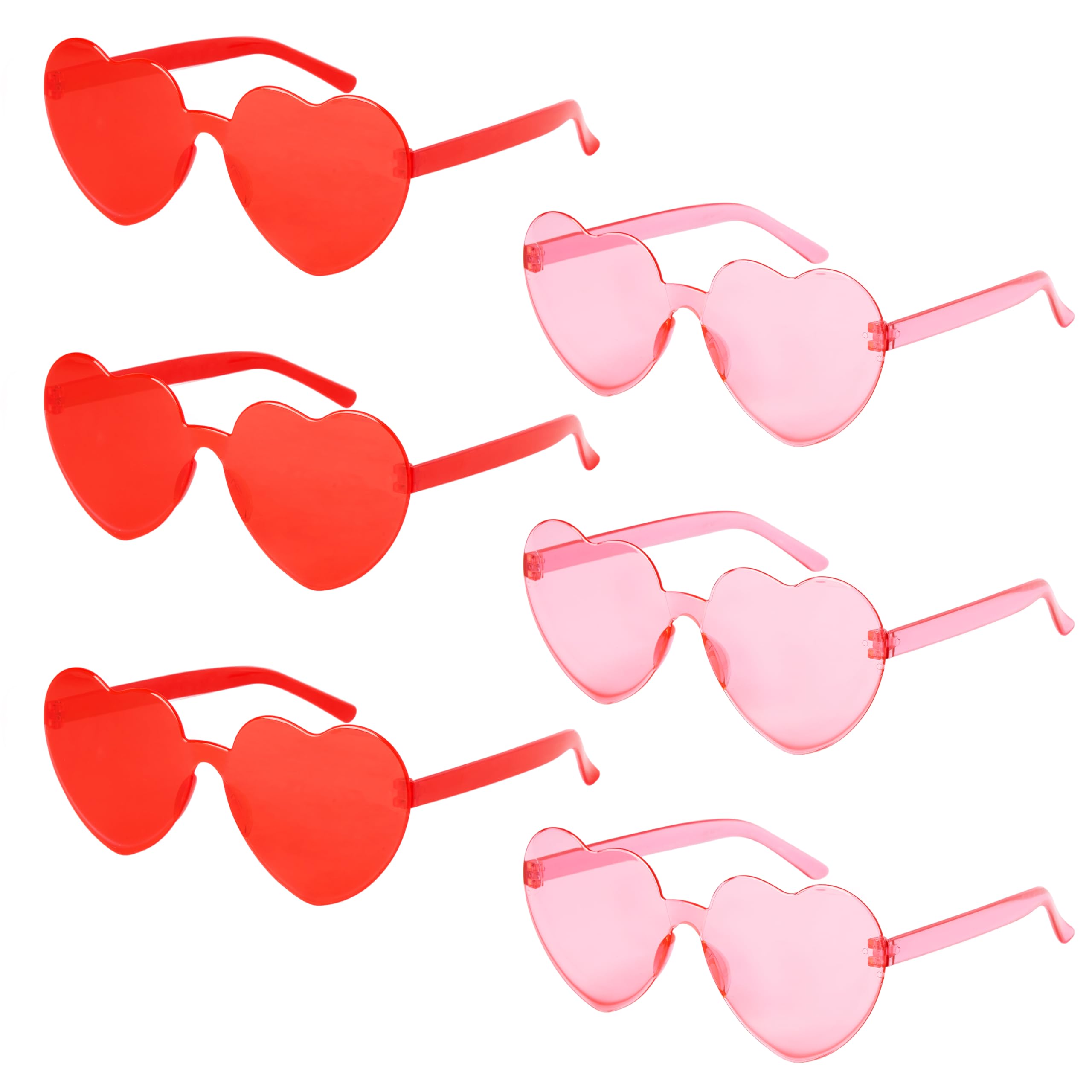 JOYIN Valentine's Day Heart Shape Glasses, Rimless Sunglasses, Stylish and Safe Eyewear in Red and pink, Party Favor, Rainbow Sunglasses Candy Color Rimless Glasses for Women and Girl
