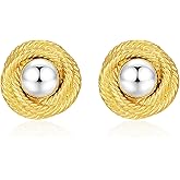 Aprilery Chunky Gold Earrings, Trendy Vintage 14K Gold Plated Round Rope Disc Stud Statement Earrings Hypoallergenic Dupes Jewelry for Women