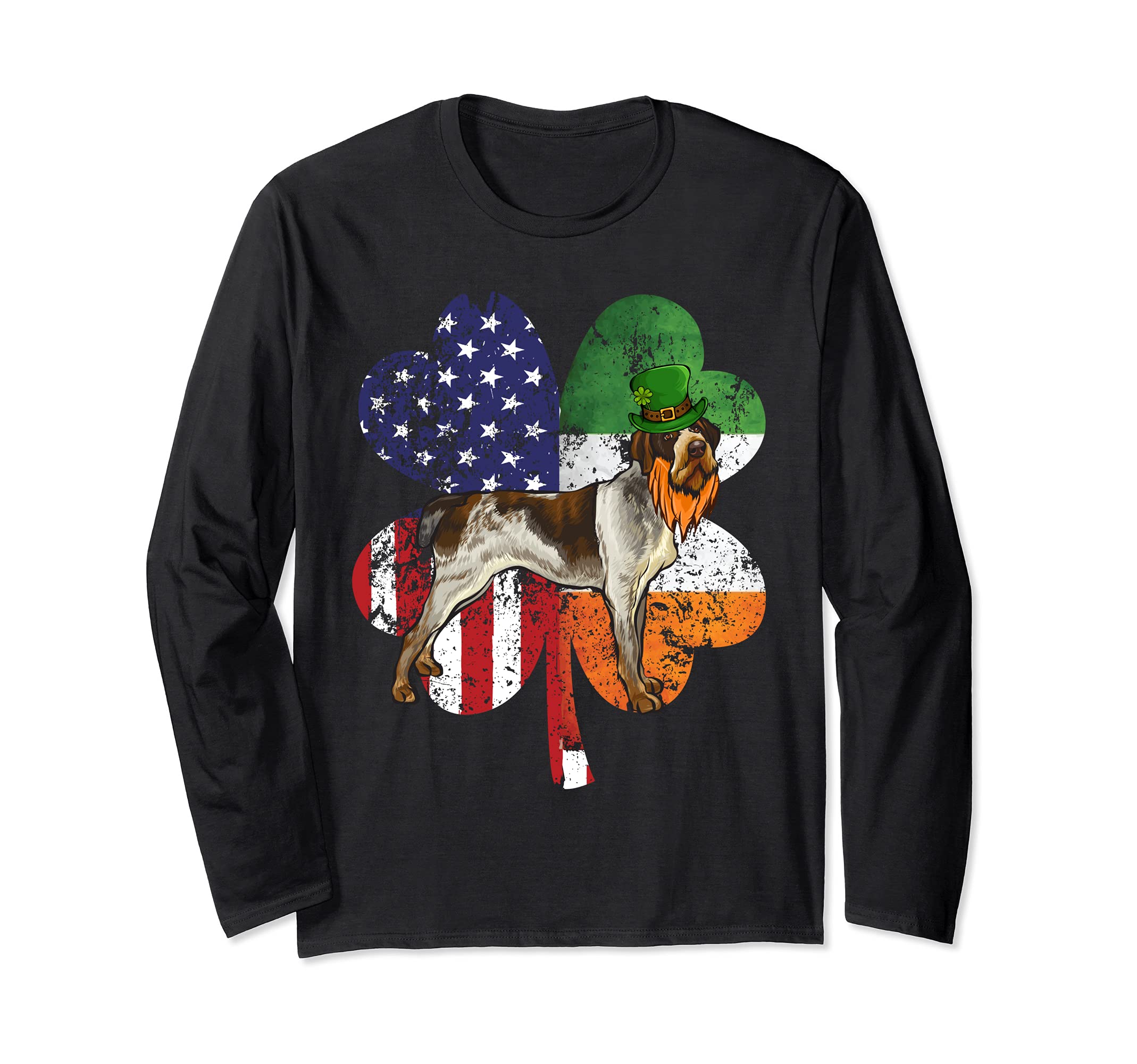St Patricks Day Irish American Flag Wirehaired Pointer Dog Long Sleeve T-Shirt
