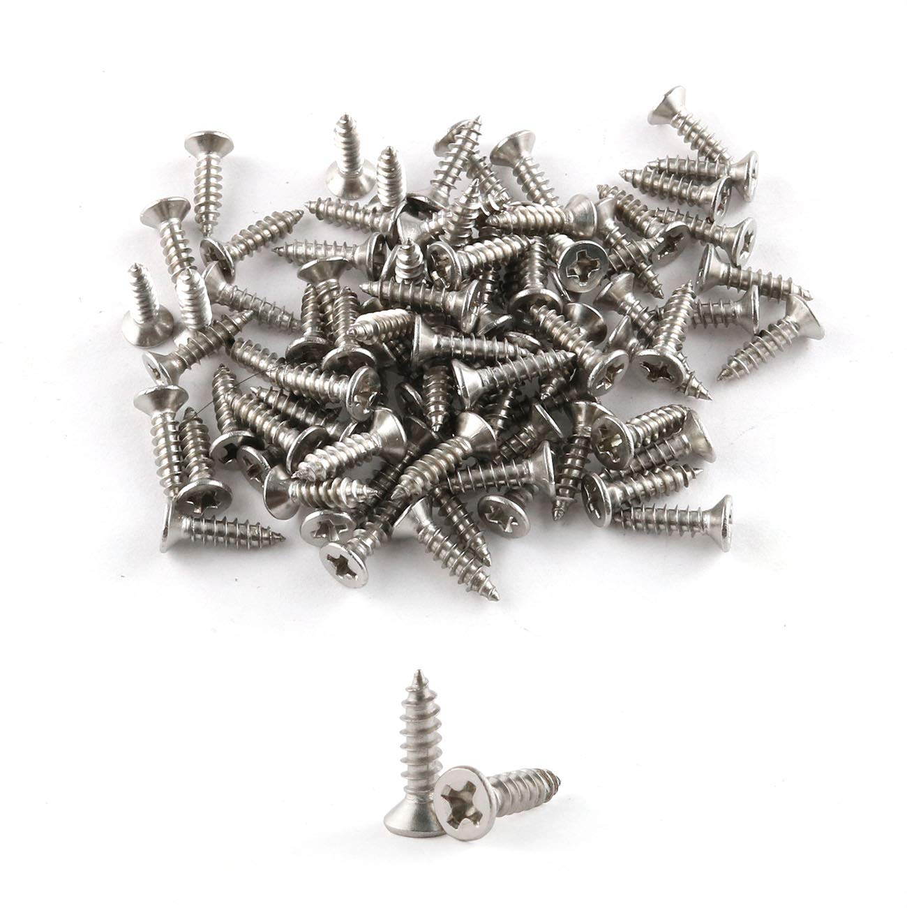 E-outstanding 100pcs #4 x 1/2" Phillips Wood Screw Stainless Steel 304 Flat Countersunk Head Self Tapping Screw, Silver Tone