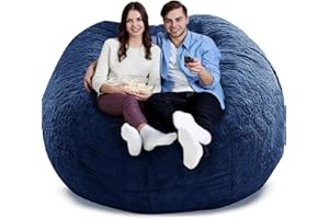 ZGLCQSGY Giant Bean Bag Chair Cover (Cover Only,No Filler) 5ft Dark Blue Oversized Bean Bag Chairs for Adults Round Soft Fluffy PV Velvet Washable Lazy Sofa,Living Room Bedroom Furniture Cover