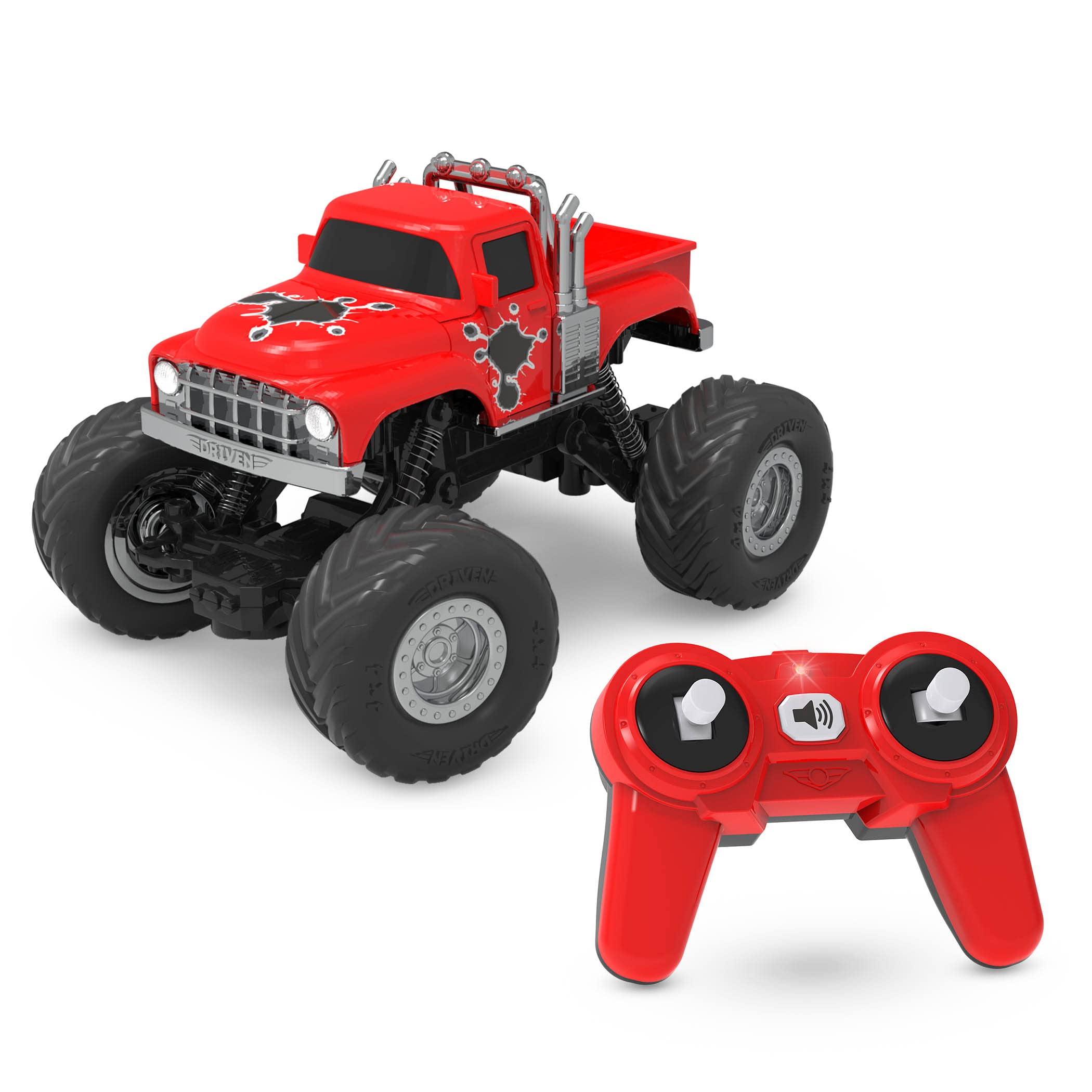 Driven by Battat - RC Monster Truck – Blaze RC Monster Truck - Red Toy Car With Remote Control - Lights And Sounds - Kids 3 Years +