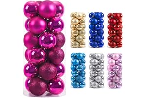 24Pcs Christmas Ball Baubles 3.15''/80mm Shatterproof Ornaments Seasonal Decorations for Xmas Tree Decor, Birthday Holiday We