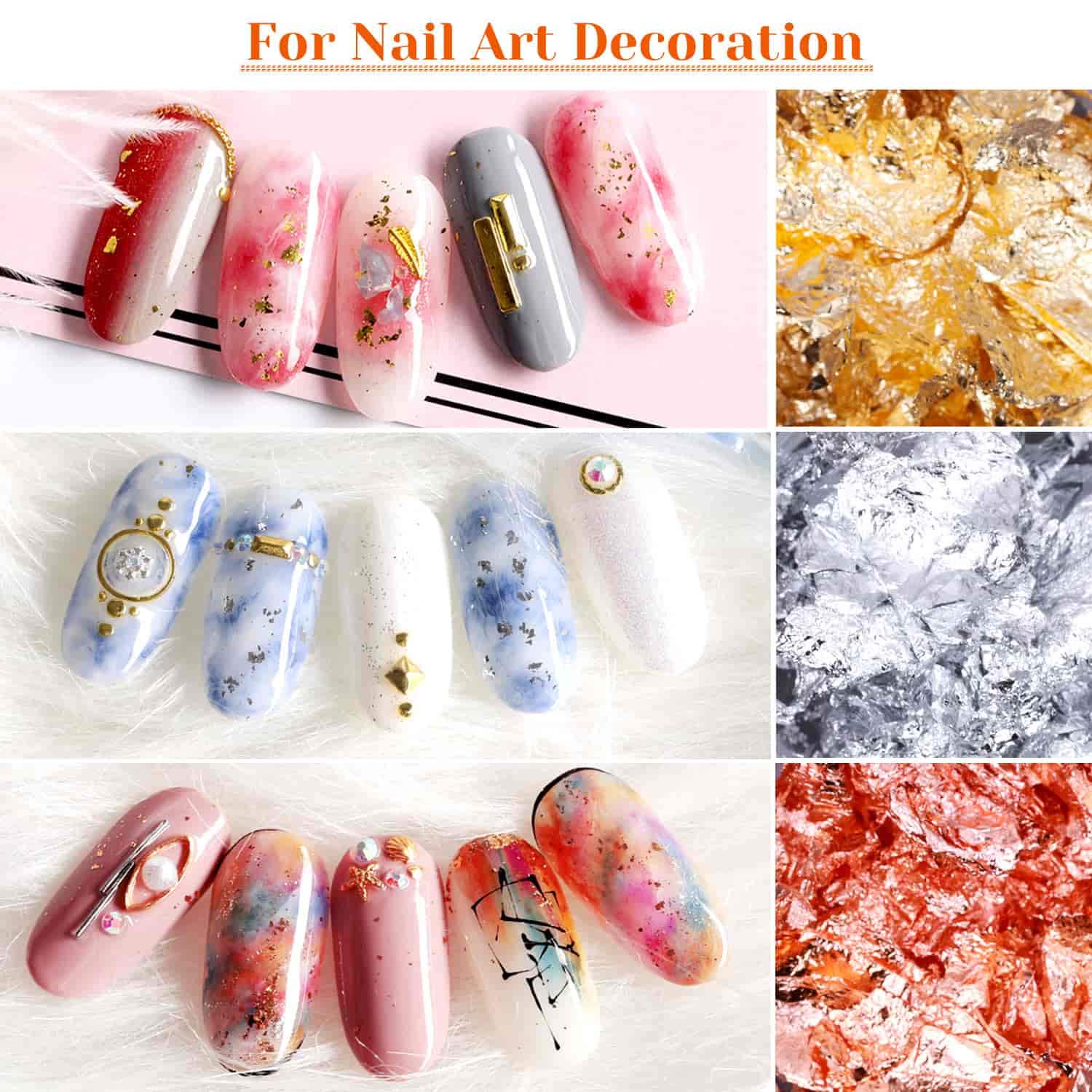 Gold Foil Flakes for Resin, Paxcoo Imitation Gold Foil Flakes Metallic Leaf for Nails, Painting, Crafts, Slime and Resin Jewelry Making (Gold, Silver, Copper Colors)
