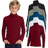 LessonZoo 5 Pack Boys Turtleneck Tops, Kids Long Sleeve T Shirts Turtle Neck Pullover Shirts Solid Color Warm Tees