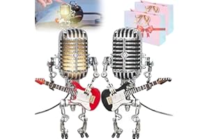 haccen Mic Rockbot, Sherum Mic Rockbot, Dotmalls Mic Rockbot, Retro Style Microphone Robot Table Lamp, Holding Guitare Vintage Night Light, Metal Microphone Robot Lamp