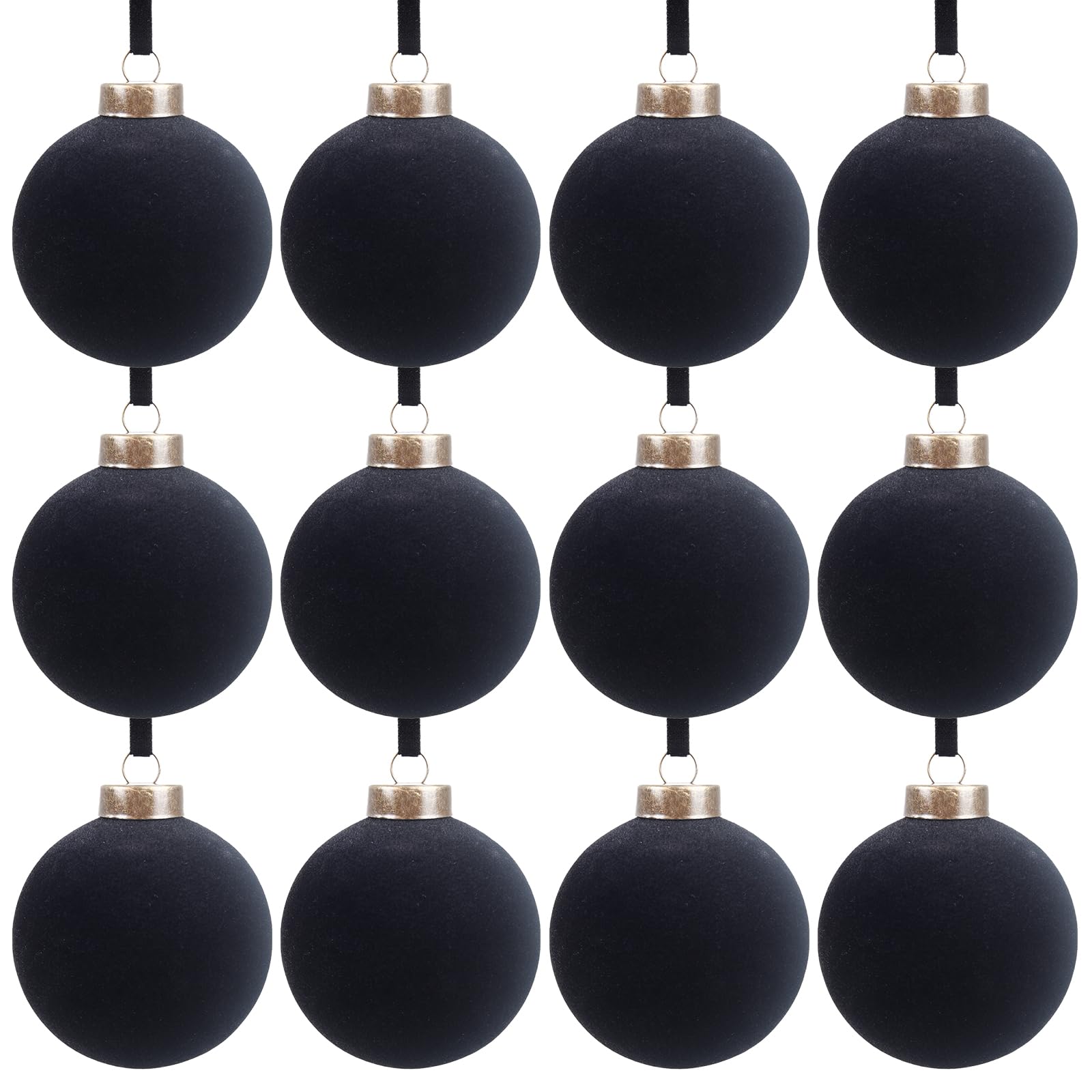 Photo 1 of 12 Pcs Velvet Christmas Balls Bulk Shatterproof Plastic Christmas Tree Decorations for Decorative Hanging Baubles (12, Black, 2.36Inch)