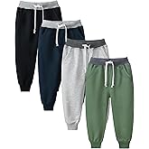 GFQLONG 4 Pack Toddler Boys Joggers Pants Kids Athletic Cotton Sweatpants with Pocket Drawstring