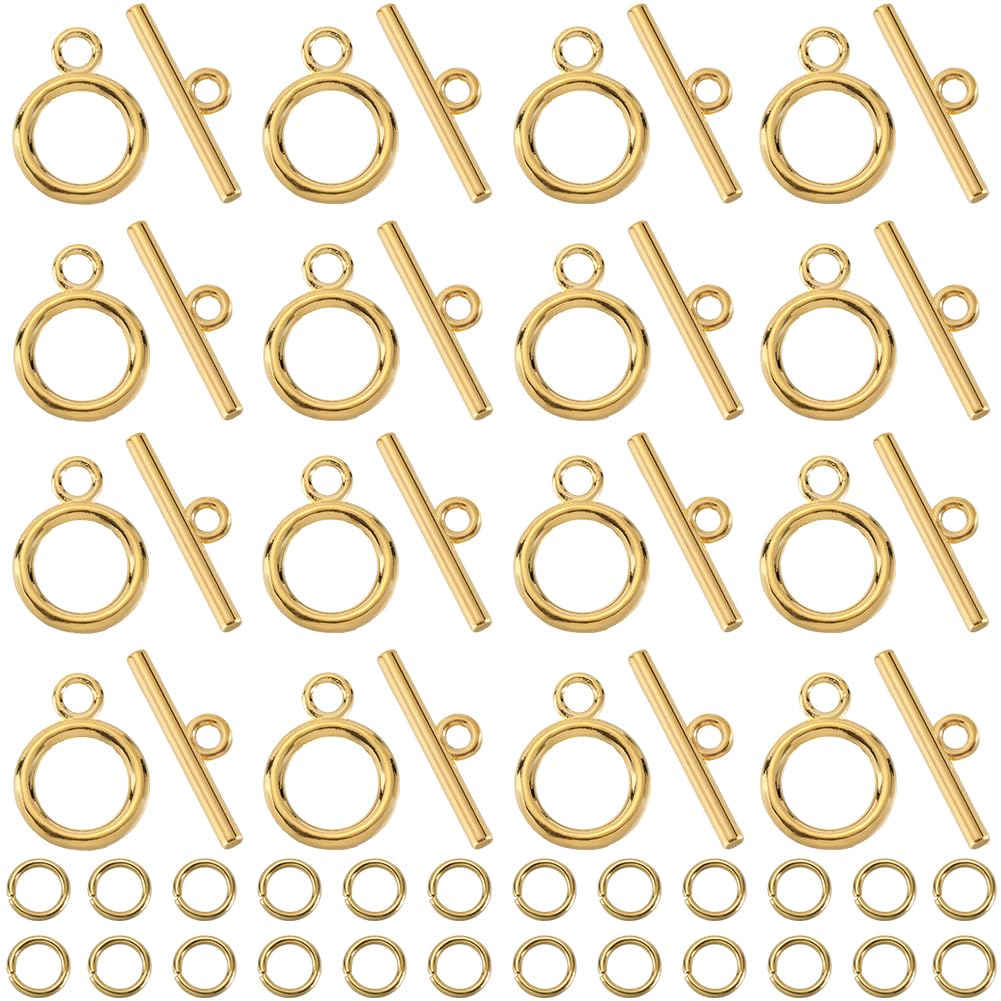 SOFPLATE 1 Box 60 Sets Toggle Clasps Ring and Bar Clasp Gold & 120Pcs Brass Open Jump Rings OT Toggle Clasp T-Bar Connectors Findings for jewellery Making Clasps Supplies DIY Crafts Necklace Bracelet