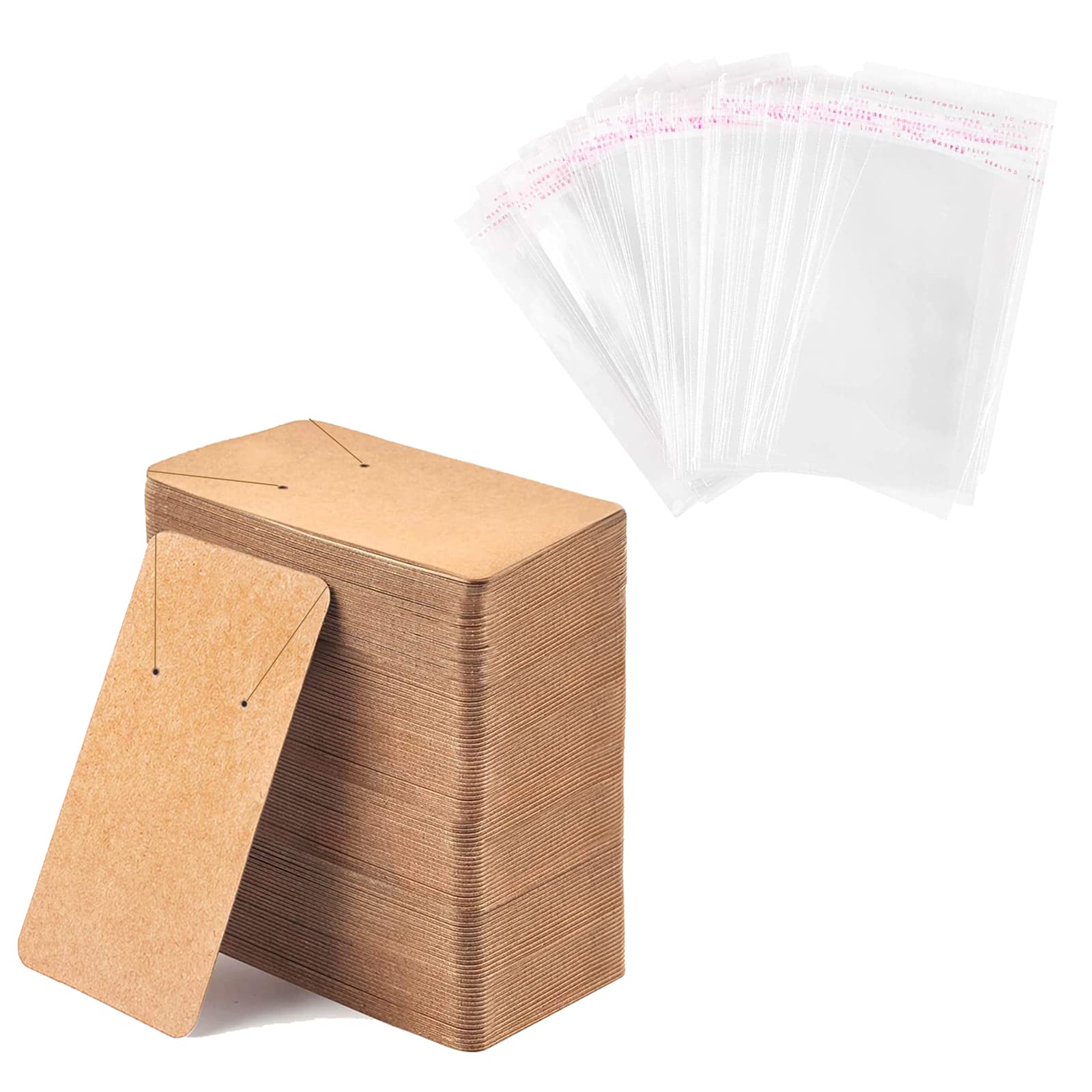 BEHAHAI 100PCS Earring Display Card Set, 50 PCS Kraft Earring Cards, Jewelry Display Cards Earring Holder Cards Jewellery Packaging Card Earring Tags with 50 PCS Self Seal Bags for Necklace Earrings