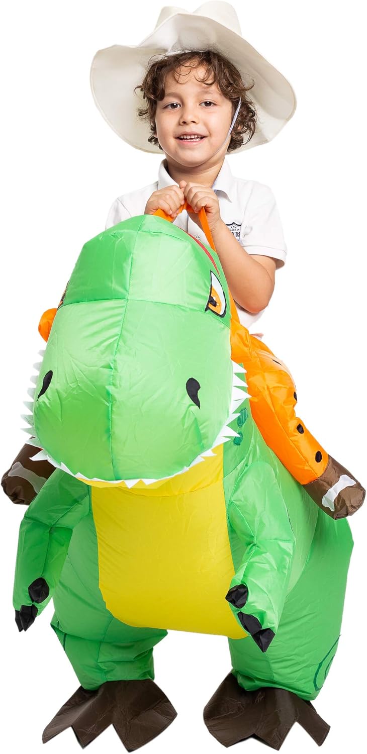 Spooktacular Creations Halloween Inflatable Costume Ride a T-rex Dinosaur Air Blow-up Deluxe Halloween Costume - Child (4-6 Yrs): Clothing