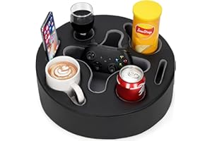 INNO STAGE Couch Cup Holder Pillow-Sofa Cup Holder | Couch Caddy Drinks Cupholder Tray for Bed, Rv, Tv, Car, Man Cave, Backseat for Remote, Snacks (PU Black, 13.7 x 13.7 inch)